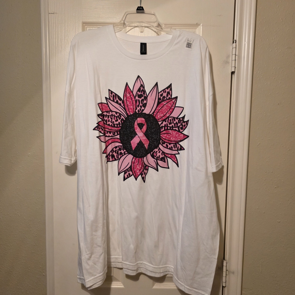 Amazon Women's Short Sleeve Tee - White with Pink Ribbon Design